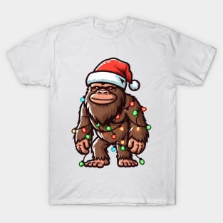 Bigfoot Santa Christmas Tree Lights T-Shirt